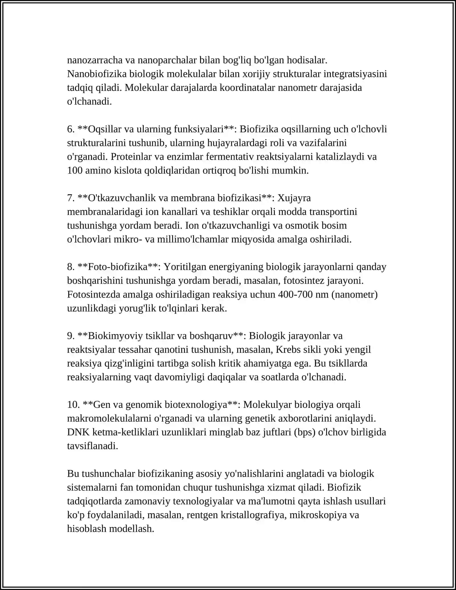 BIOFIZIKA ASOSLARI VA UNI INSON HAYOTIDAGI ÒRNI TAJRIBABÒTKAZISH,QURILMA VA ÒLCHOV ASBOBLARINI TANLASH 4
