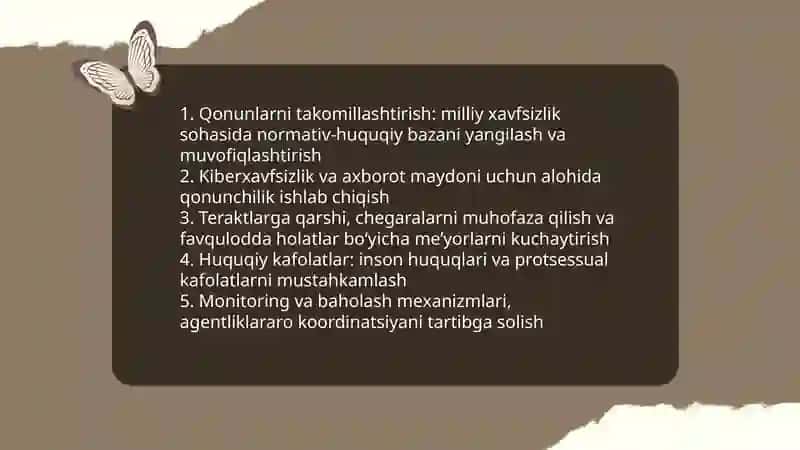 Milliy xavfsizlikni taʼminlash borasida amalga oshirilayotgan ishlar 4
