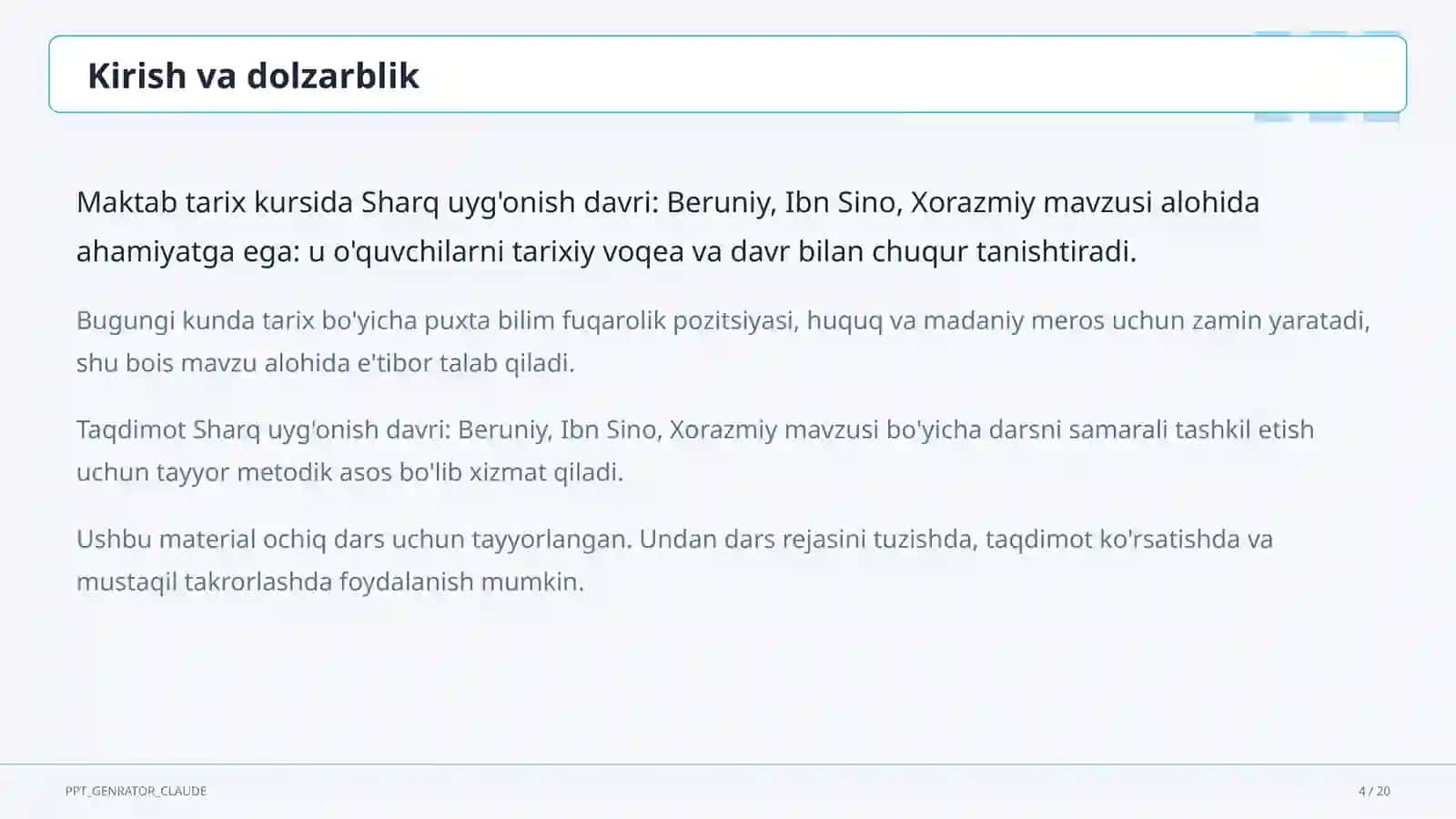 Sharq uyg'onish davri: Beruniy, Ibn Sino, Xorazmiy (7-sinf) 4