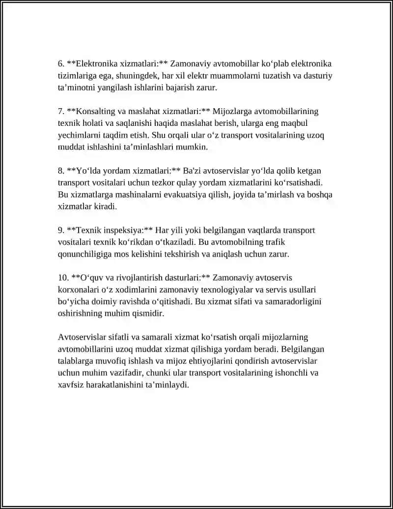 AVTOSERVIS KORXONALARI VA ULARNING TARIFI 4