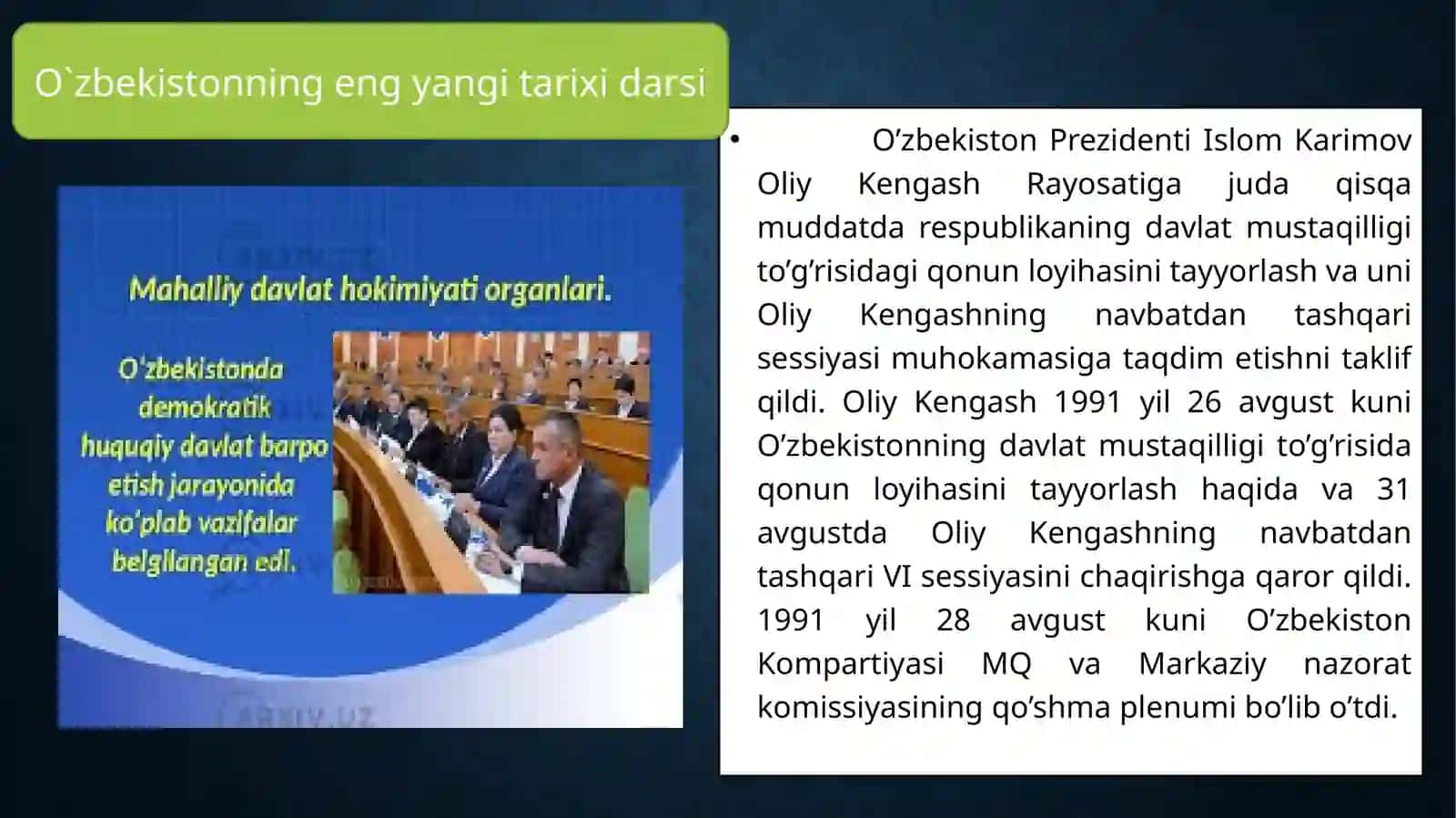 O’zbekistonning eng yangi tarixi darsi 4