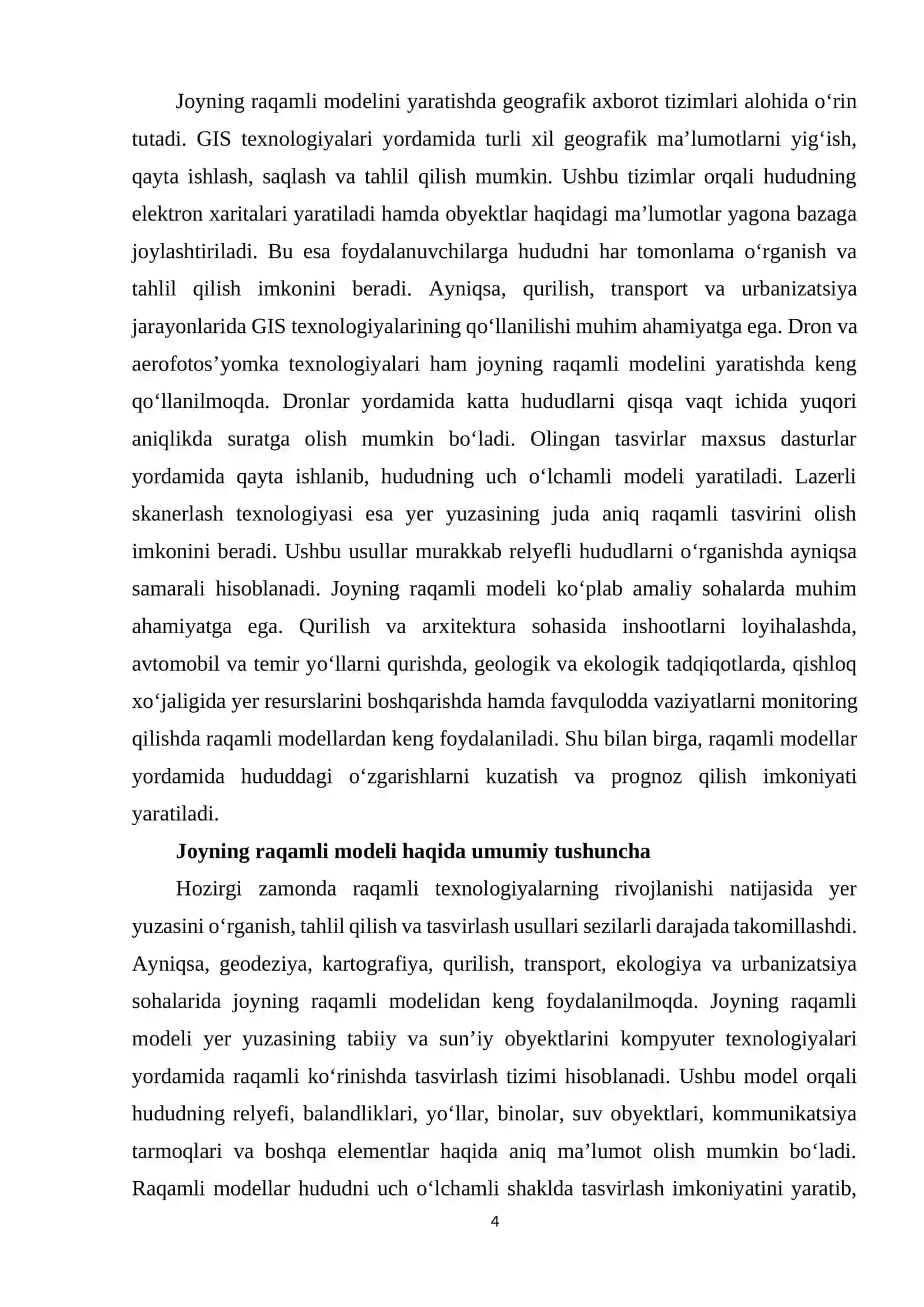 Joyning raqamli modeli. Joyning raqamli modelini yaratish usullari. 4