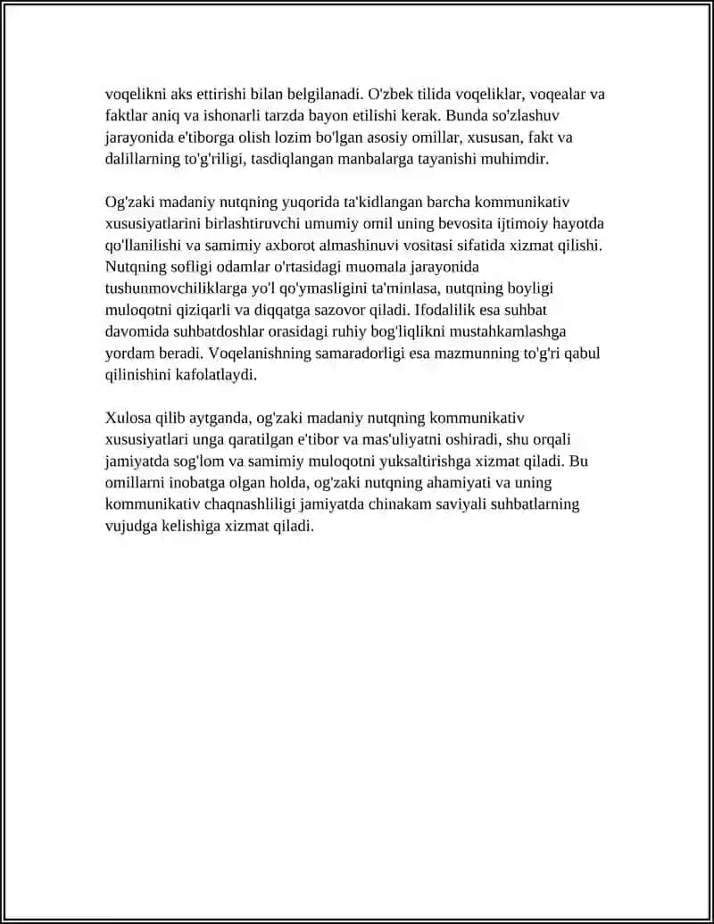 OG`ZAKI MADANIY NUTQNING ASOSIY KOMMUNIKATIV SIFATLARI: NUTQNING SOFLIGI, BOYLIGI, IFODALILIGI VOQELANISHI TAHLILI 4
