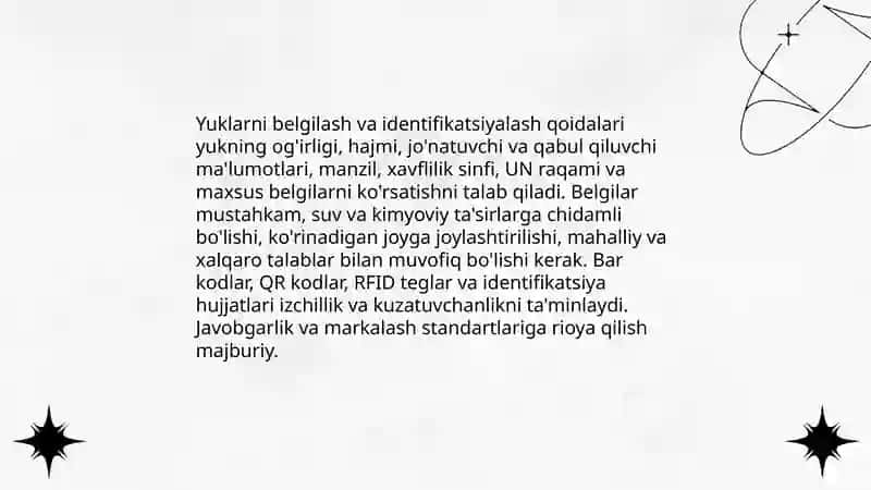Yuklarni tashish, ortish, tushirish va qayta ishlash shartlariga taalluqli Nizom.Transport jixozlari va transport operatsiyalariga taalluqli Nizom (Kelishuvga B ilova) 4