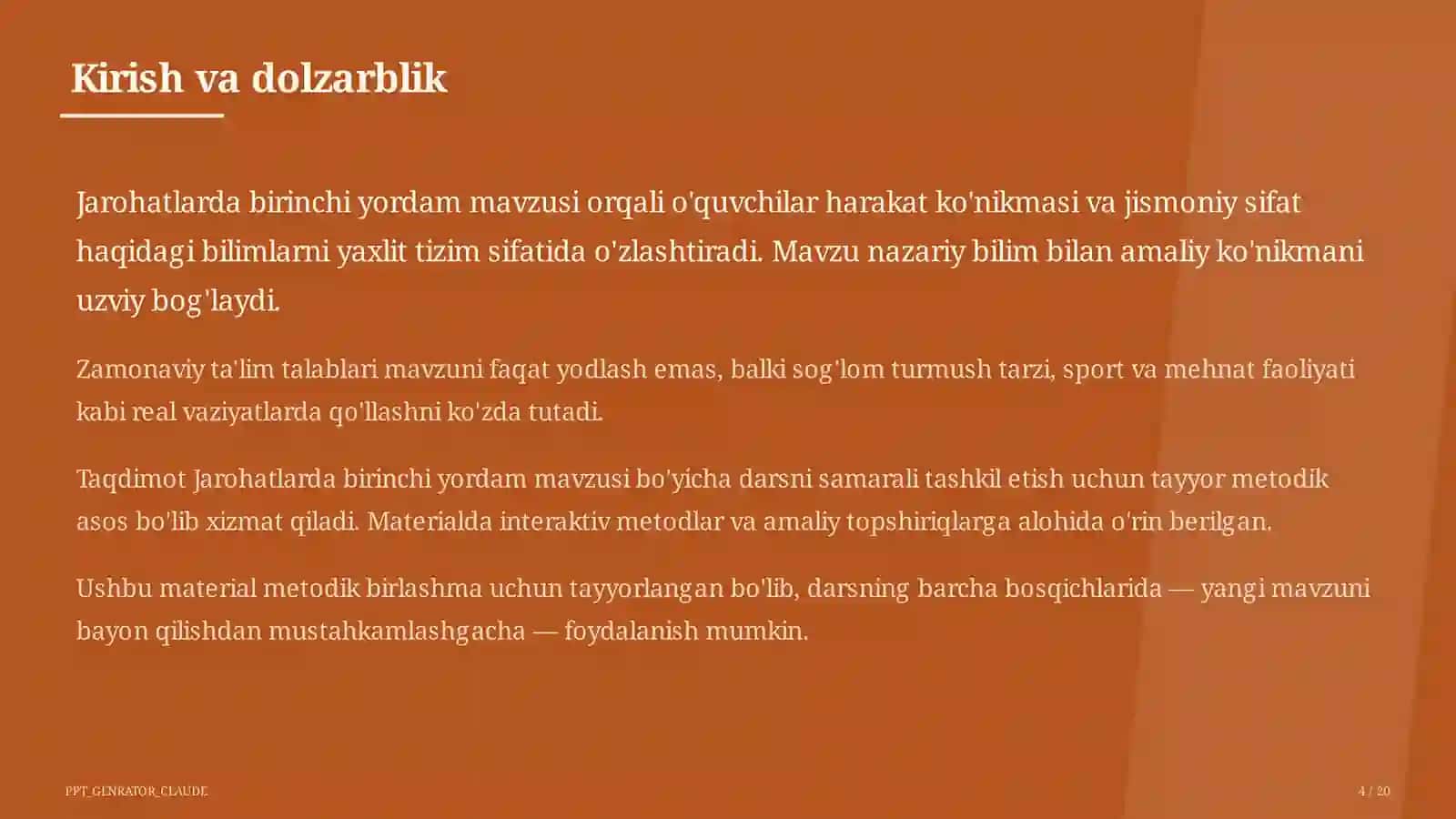 Jarohatlarda birinchi yordam (9-sinf) 4