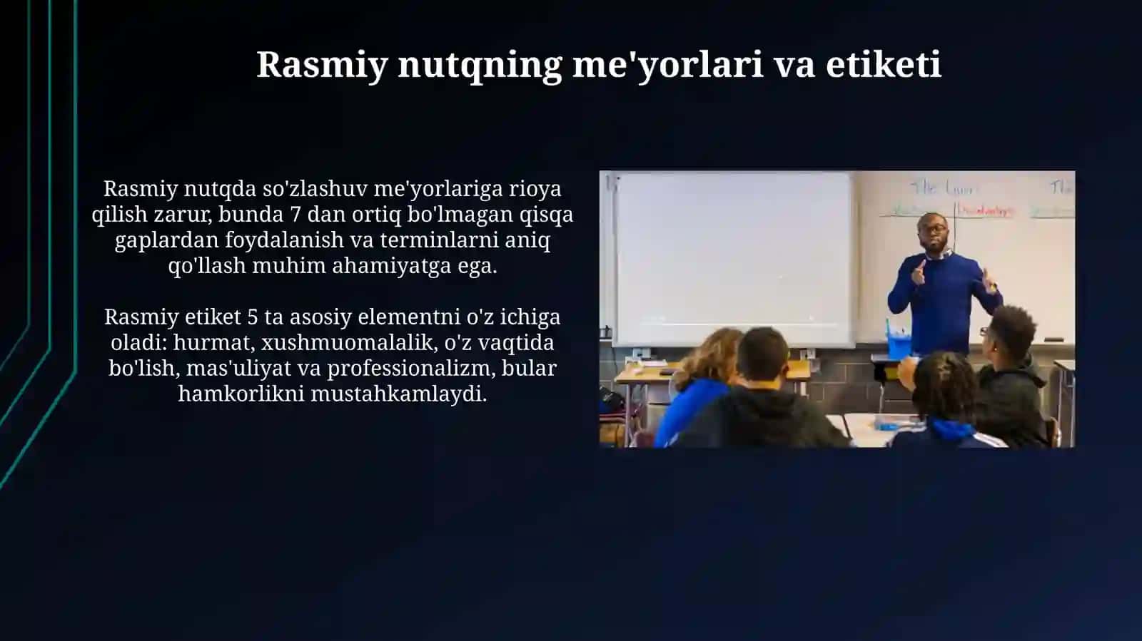 O'qituvchi nutq madaniyatida davlat tilida ish yuritish fanidan tayyorlagan taqdimoti 4