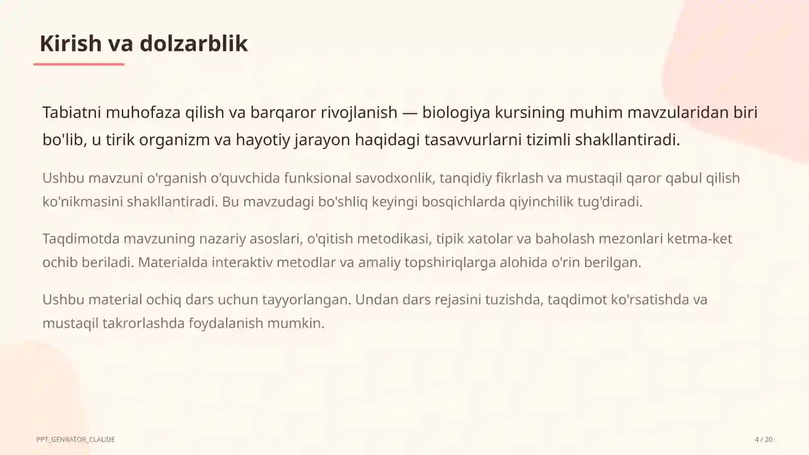 Tabiatni muhofaza qilish va barqaror rivojlanish (11-sinf) 4