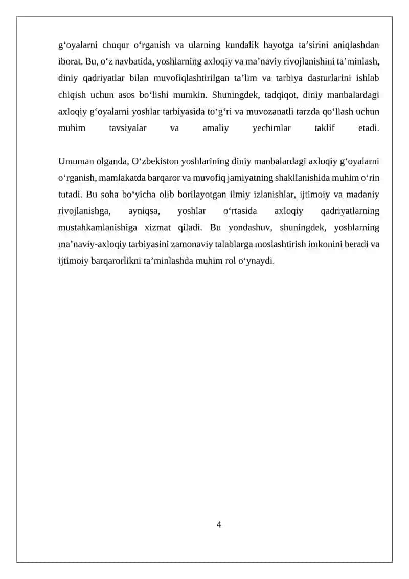 O'zbekiston Yoshlarining Diniy Manbalardagi Axloqiy Tarbiyaga oid G'oyalarni O'rganish 4