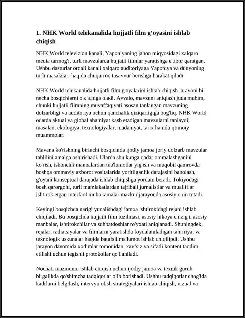 NHK WORLD TELEKANALIDA HUJJATLI DASTURLARNI YARATISHGA DASTURLAR 4