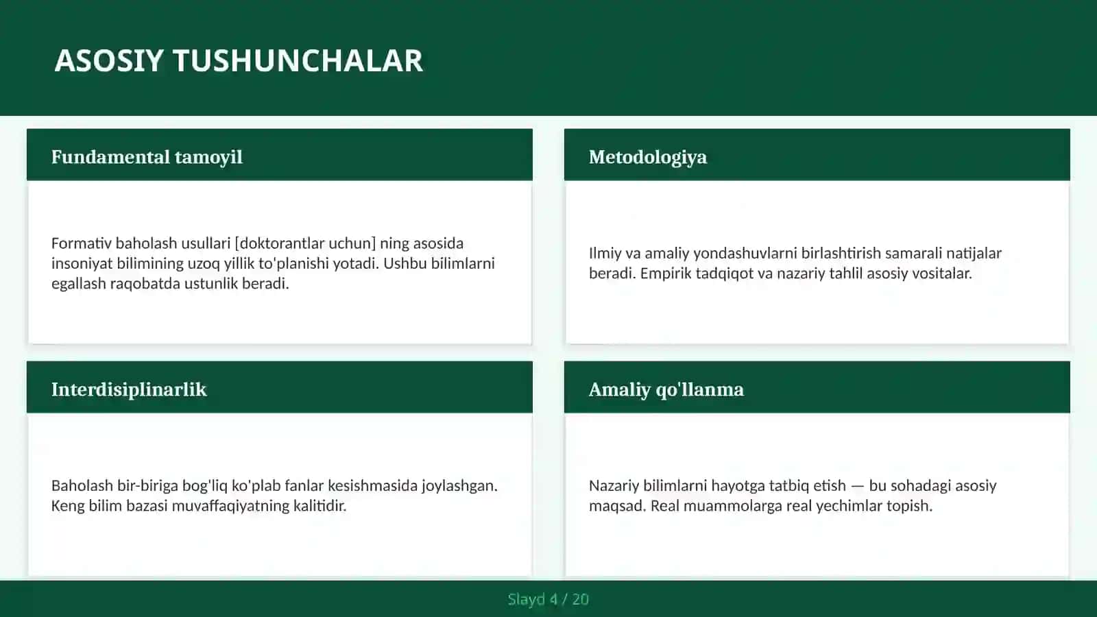 Formativ baholash usullari [doktorantlar uchun] 4