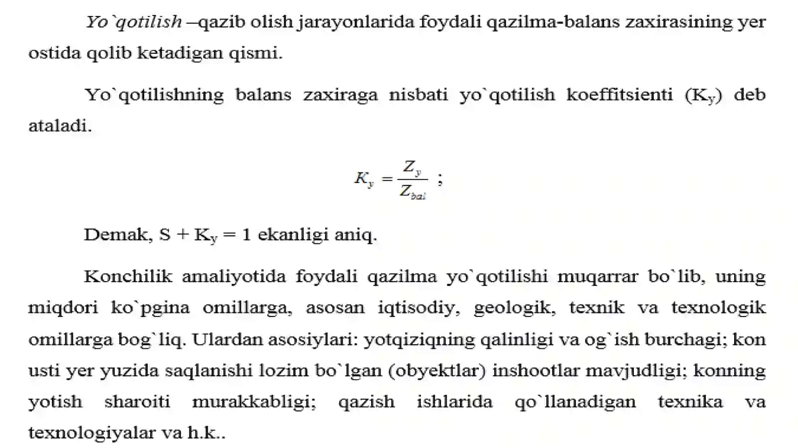 Foydali qazilma konlarini qazish hajmini hosil bo’ladigan nobudgarchilikni,sifatsizlanishni hisobga olish 4