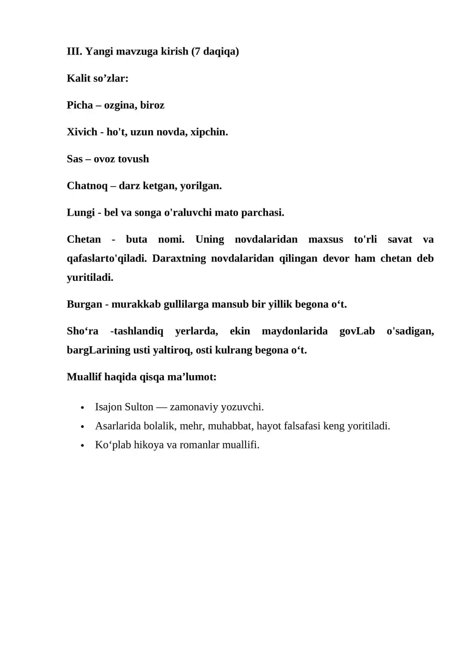 “Isajon Sulton. “Otamga nimadir bo'ldi…” hikoyasi (5-sinf adabiyotfanidan dars ishlanma) 4