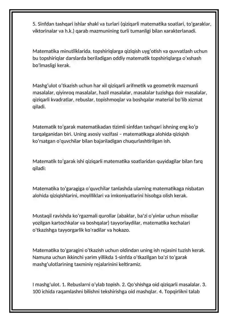 MATEMATIKA FANIDAN SINFDAN TASHQARI TADBIRLAR ISHLANMASI 4