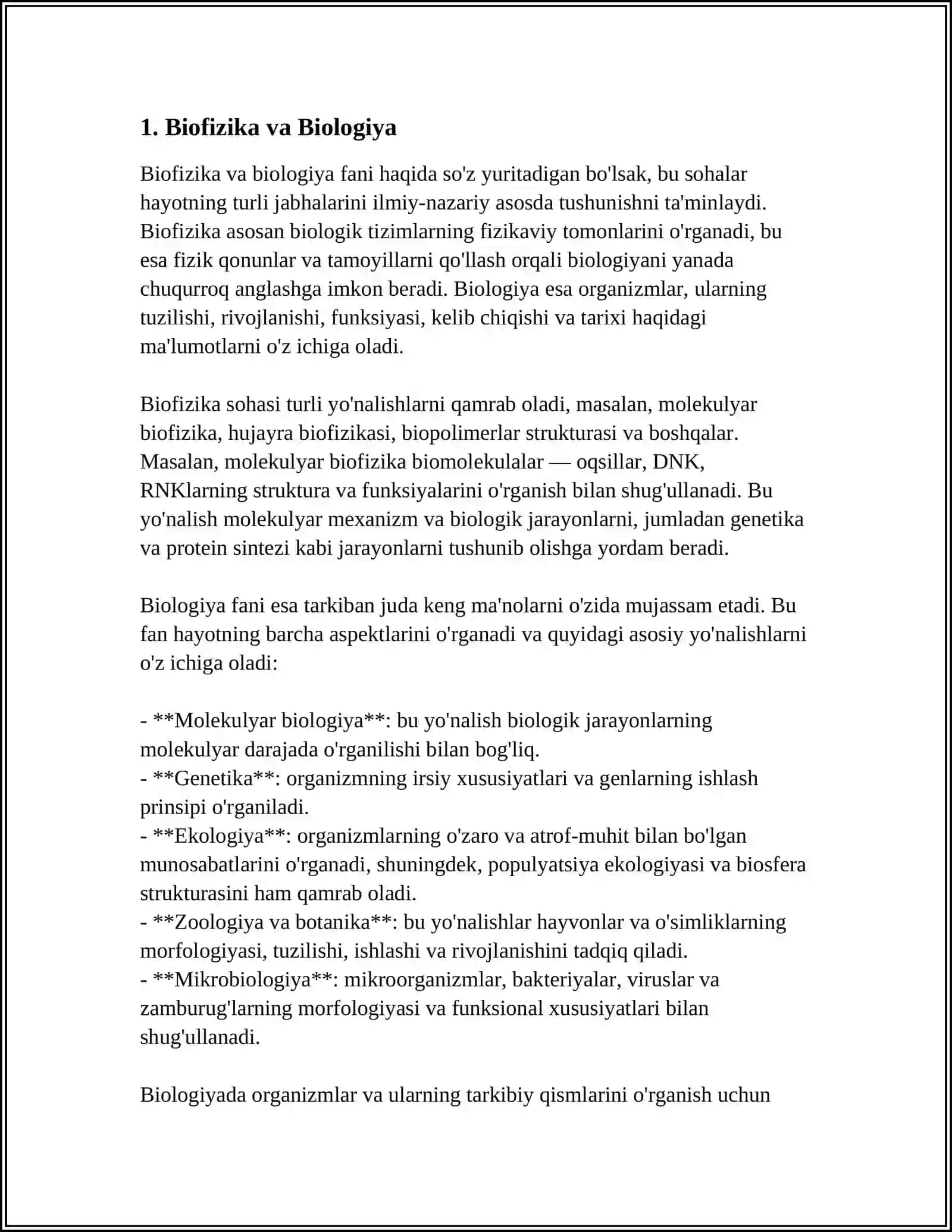 BIOFIZIKA FANINING BOSHQA FANLAR BILAN BOGʻLIQLIGI 4