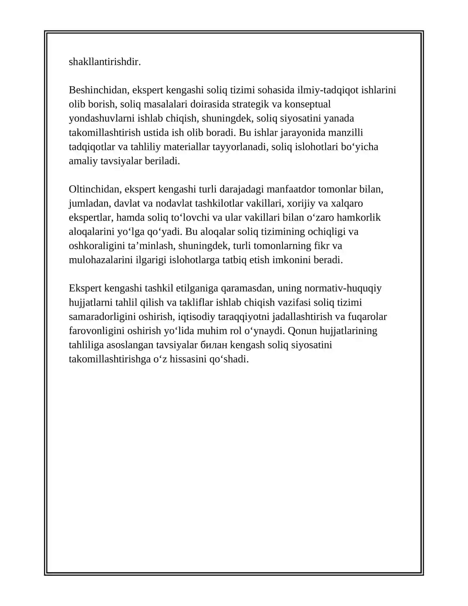 O'ZBEKISTON SOLIQ MASLAHATCHILARI PALATASI NNT HUZURIDAFI EKSPERT KENGASHINING ASOSIY VAZIFALARI VA FUNKSIYALARI 4