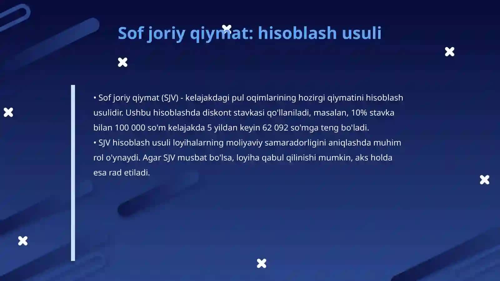 Qoplash muddati, sof joriy qiymat, foydalilikindeksi va foydaning ichki me'yori 4