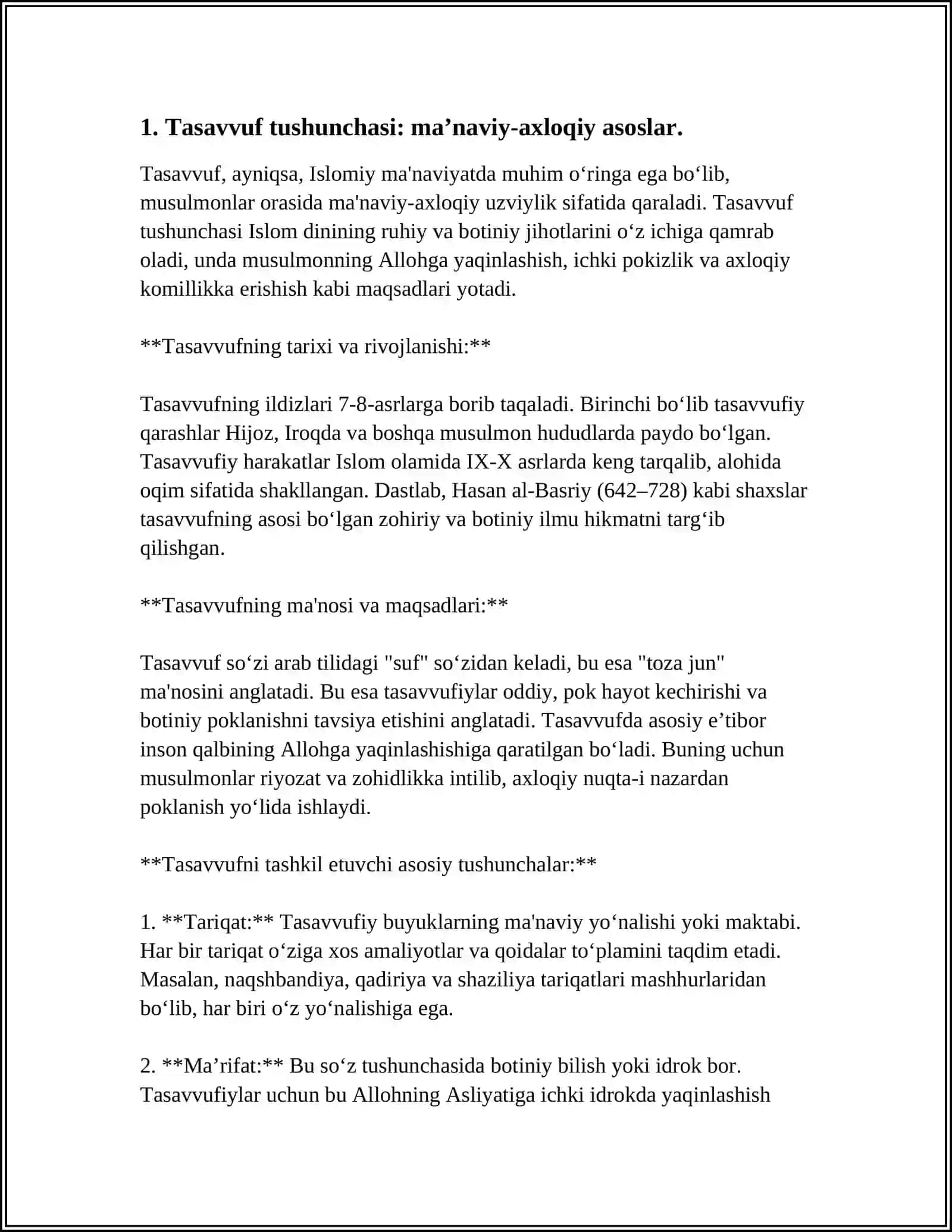 TASAVVUF TUSHUNCHASI VA UNING MOHIYATI.TASAVVUFNING KELIB CHIQISHI MAZMUNI VA RIVOJI 4