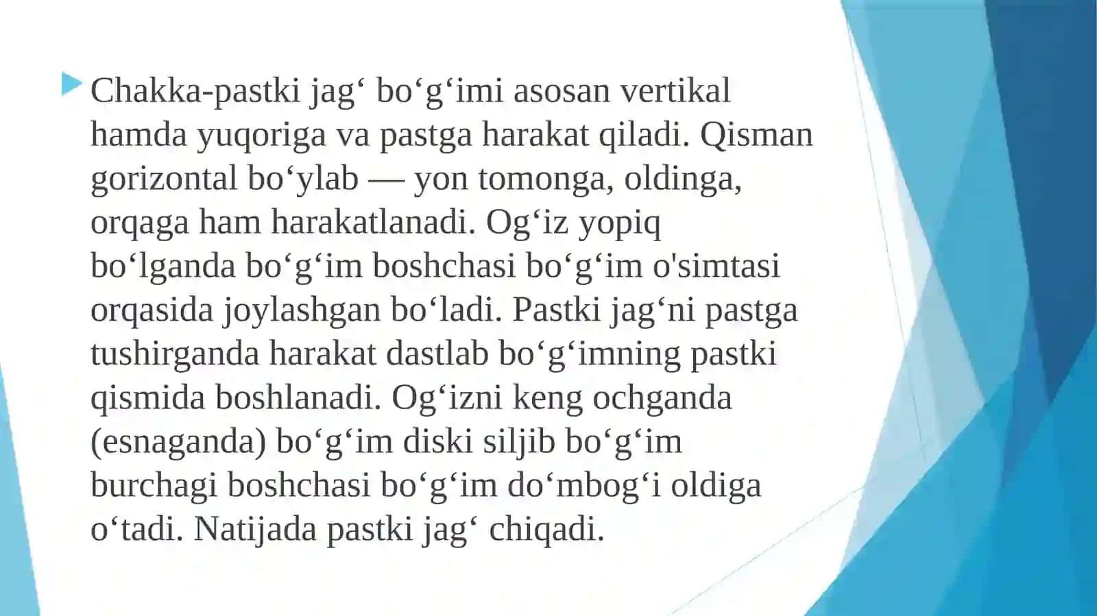 CHAKKA-PASTKlJAG‘BO‘G‘IMl- ARTICULATIO TEMPOROMANDIBULARIS 4