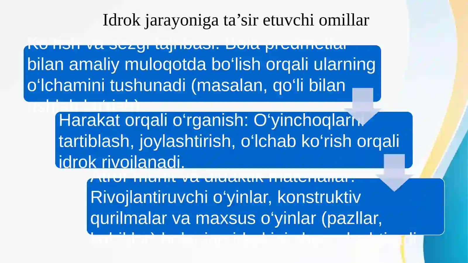 Maktabgacha yoshdagi bolalarda predmetlarning o’lchamni idrok qilishning o‘zi g’axos uslubi 4