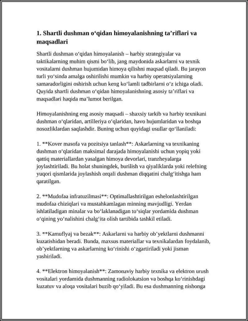 SHARTLI DUSHMAN OQQ UNDAN HIMOYALANISH TURLARI, ULARNING YAKSON QILISH XARAKTERLI OMILLARI 4