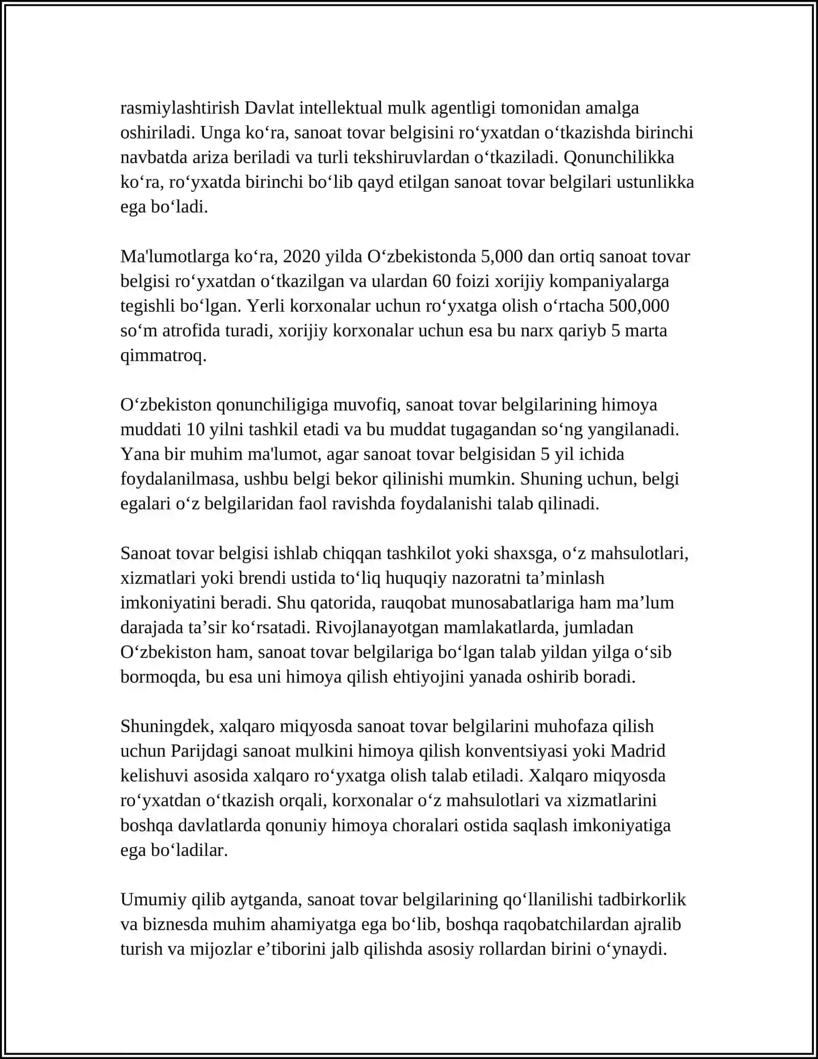 SANOAT TOVAR BELGILARINING TURLARI VA ULARGA QO‘YILGAN LOYIHALARNI TUZISH TALABLARI 4