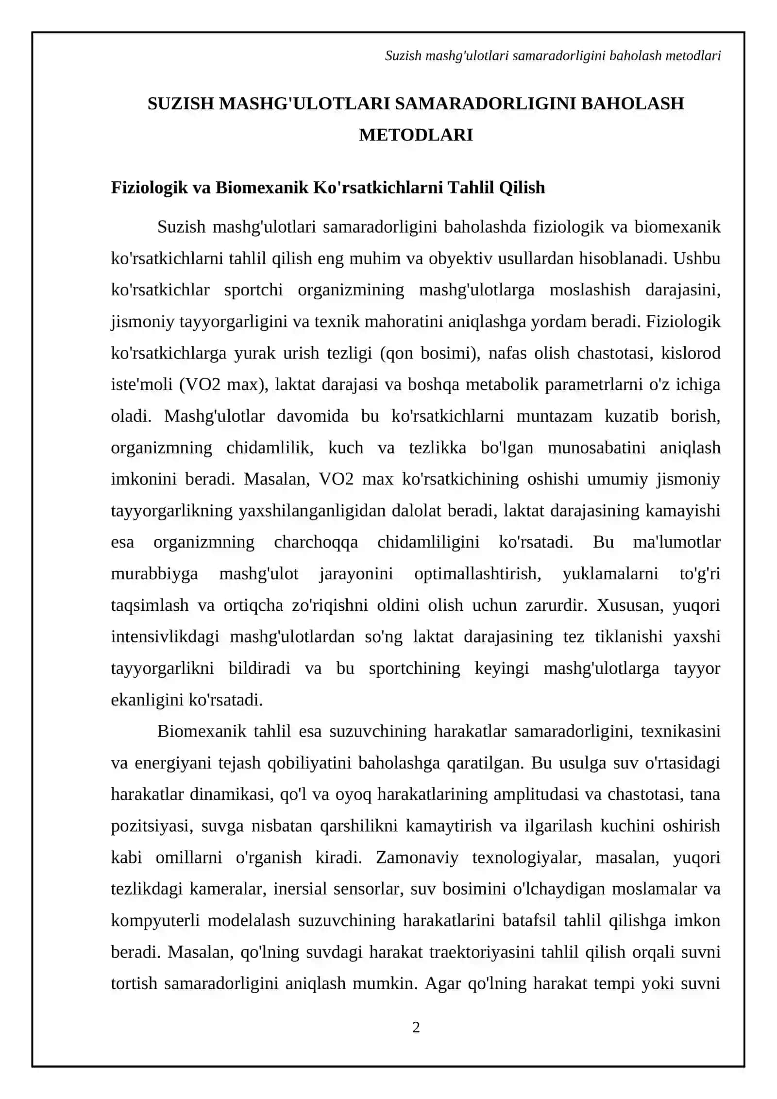 Suzish mashg'ulotlari samaradorligini baholash metodlari 4