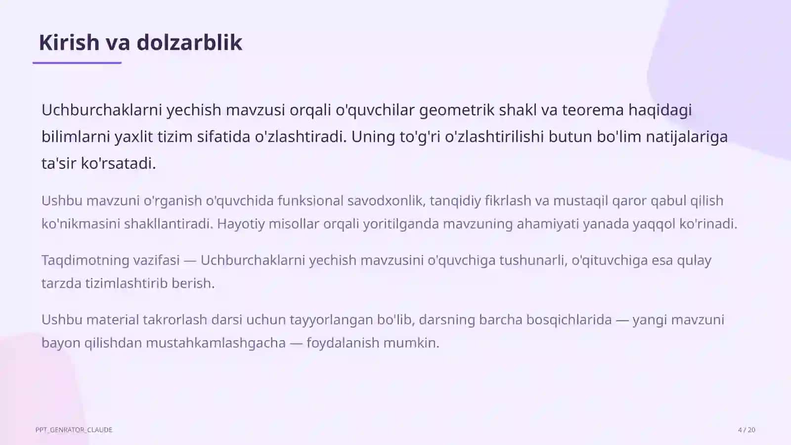 Uchburchaklarni yechish (9-sinf) 4