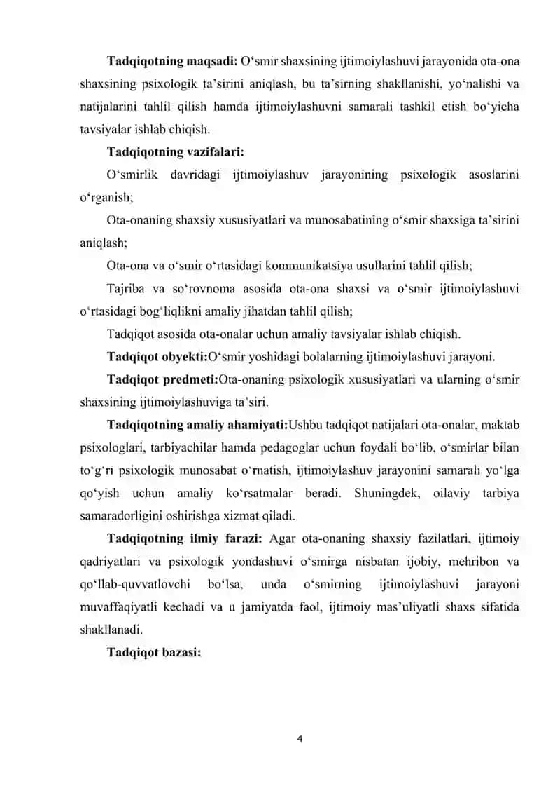 O’SMIR SHAXSINI IJTIMOIYLASHUVIGA OTA-ONA SHAXSINING TA’SIRINI PSIXOLOGIK XUSUSIYATLARI. 4