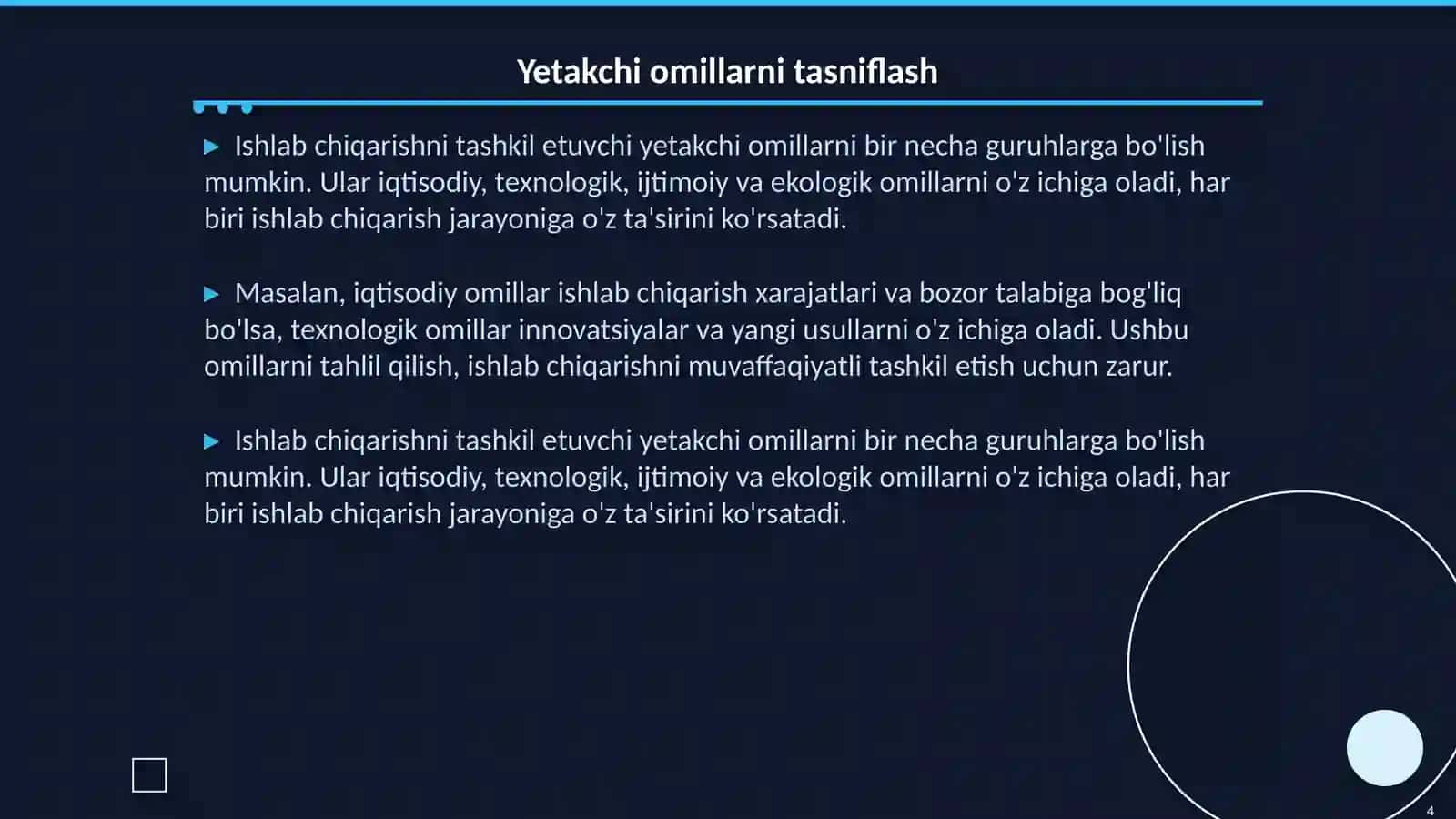 Ishlab chiqarishni tashkil etishga tasir etuvchi yetakchi omilni aniqlash 4