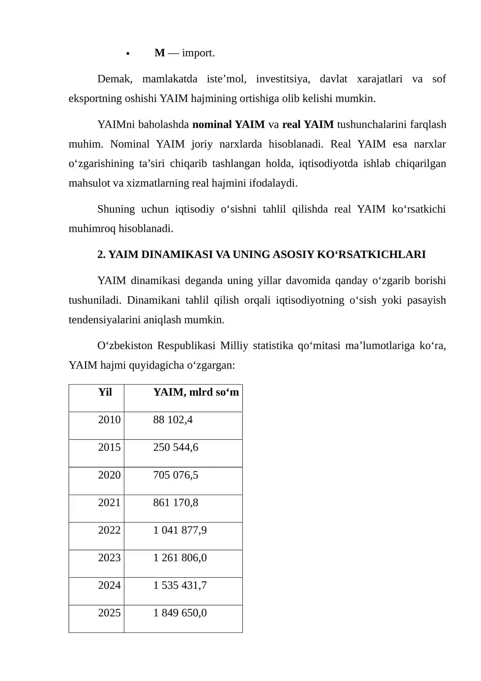 YALPI ICHKI MAHSULOT (YAIM) DINAMIKASI VA IQTISODIY O‘SISH OMILLARINI TAHLIL QILISH 4