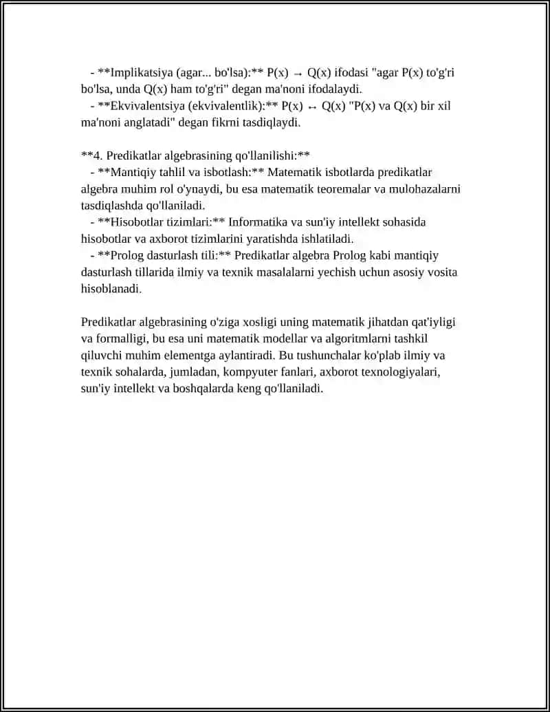 PREDIKATLAR ALGEBRASIDA FORMULALARNING TENG KUCHLILIGI 4