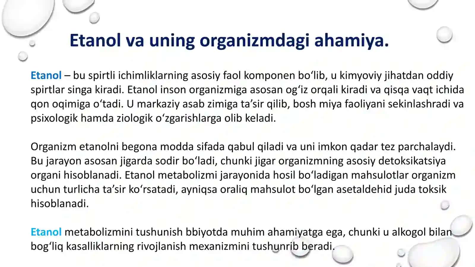 BIOKIMYO FANIDAN MUSTAQIL ISHI MAVZU: ETANOL METABOLIZMI. ALDG FERMENTINING IZOFORMALARI 4