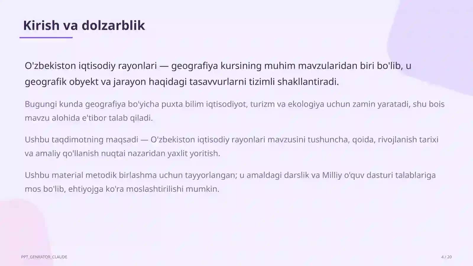 O'zbekiston iqtisodiy rayonlari (9-sinf) 4