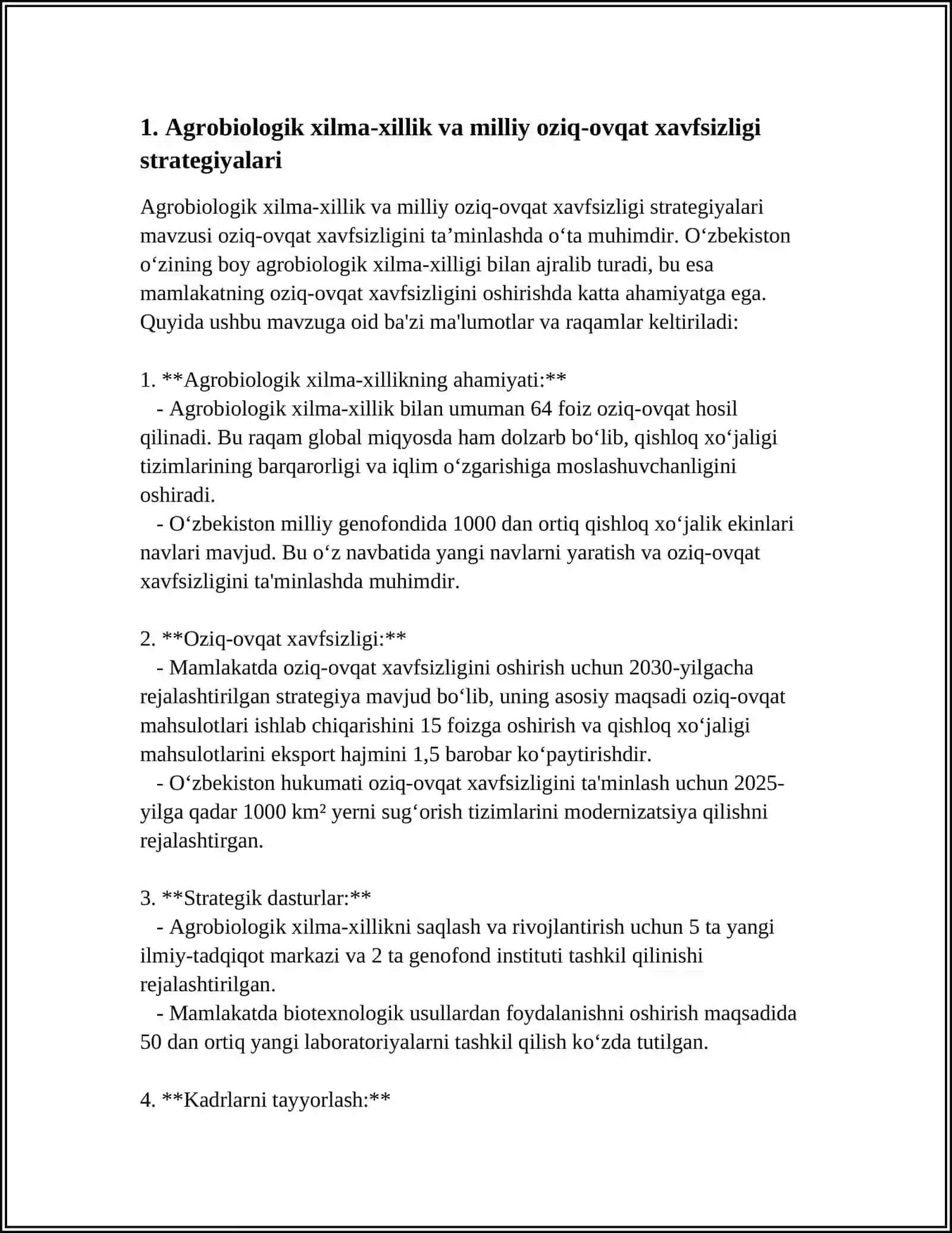 Agrobiologik xilma-xillik va milliy oziq-ovqat xavfsizligi strategiyalari 4