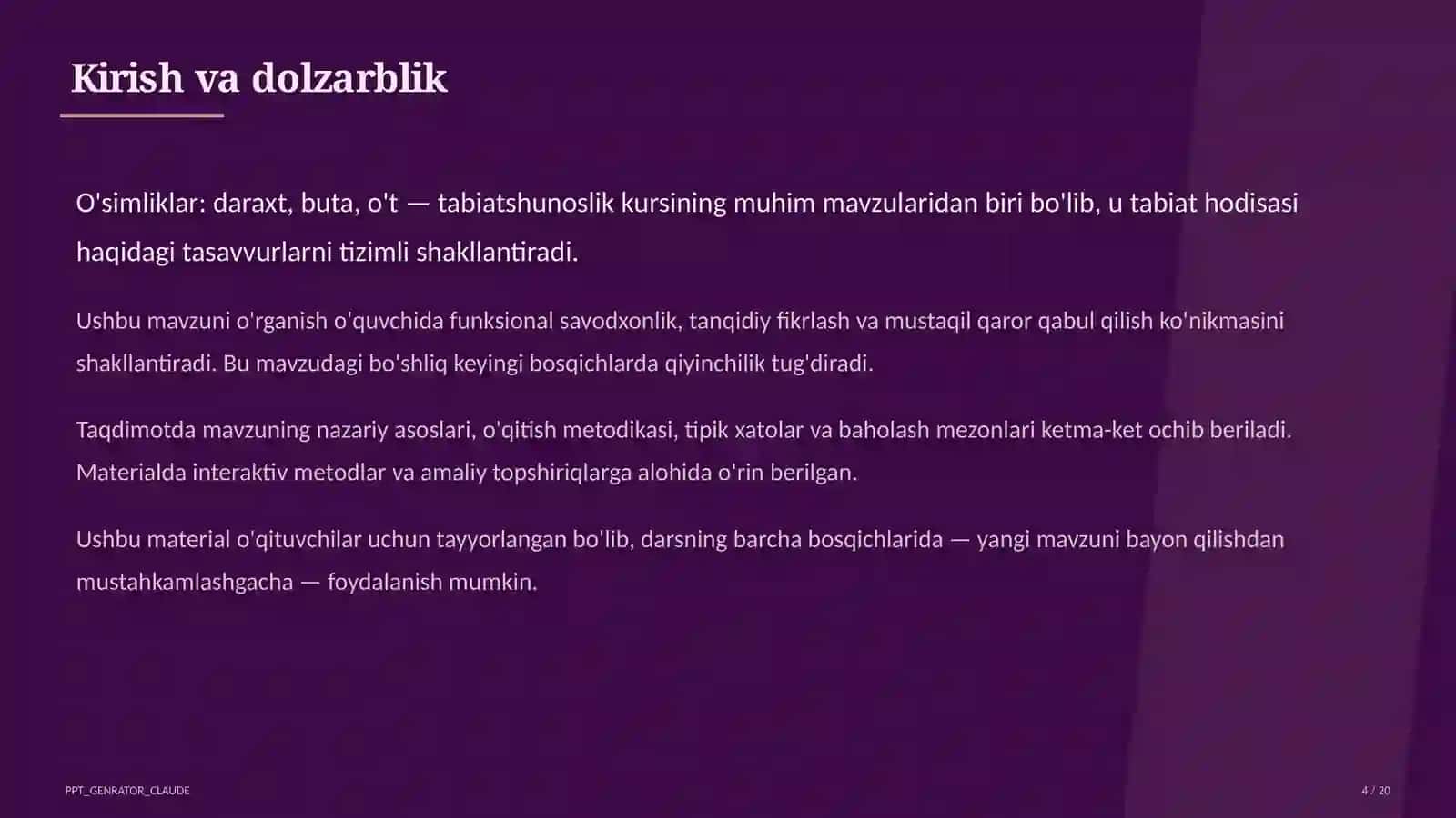 O'simliklar: daraxt, buta, o't (1-sinf) 4