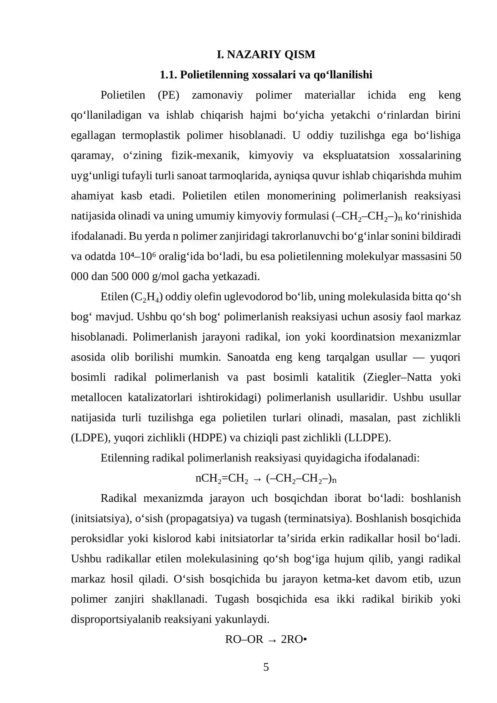 Separatsiya va distillash jarayonlarida PE ni ajratish texnologik liniyasini loyihalash. Q=130000 t/yil. 4