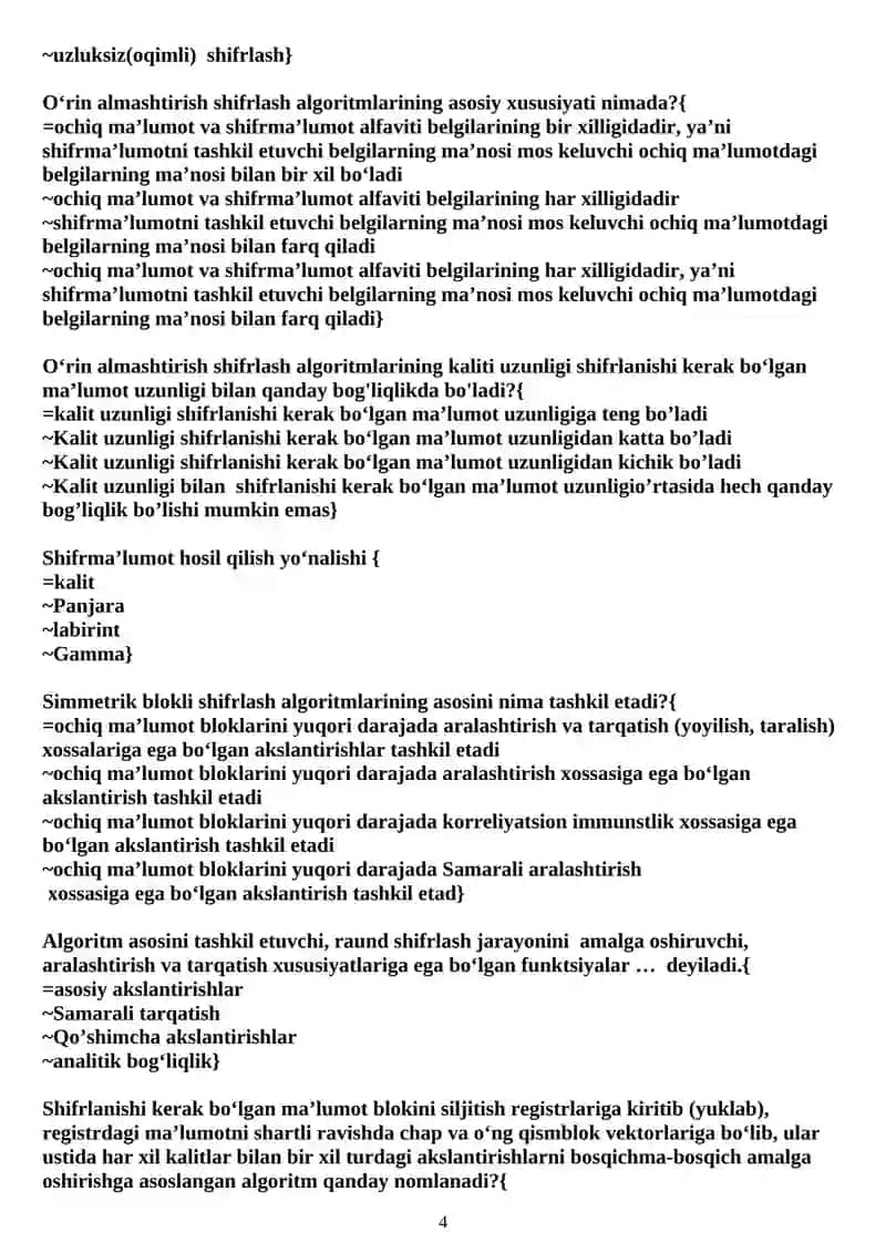 Kriptografiya testlar 4