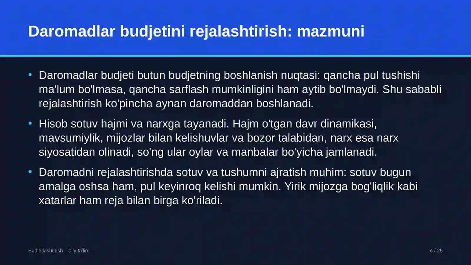 Daromadlar budjetini rejalashtirish: mohiyati 4