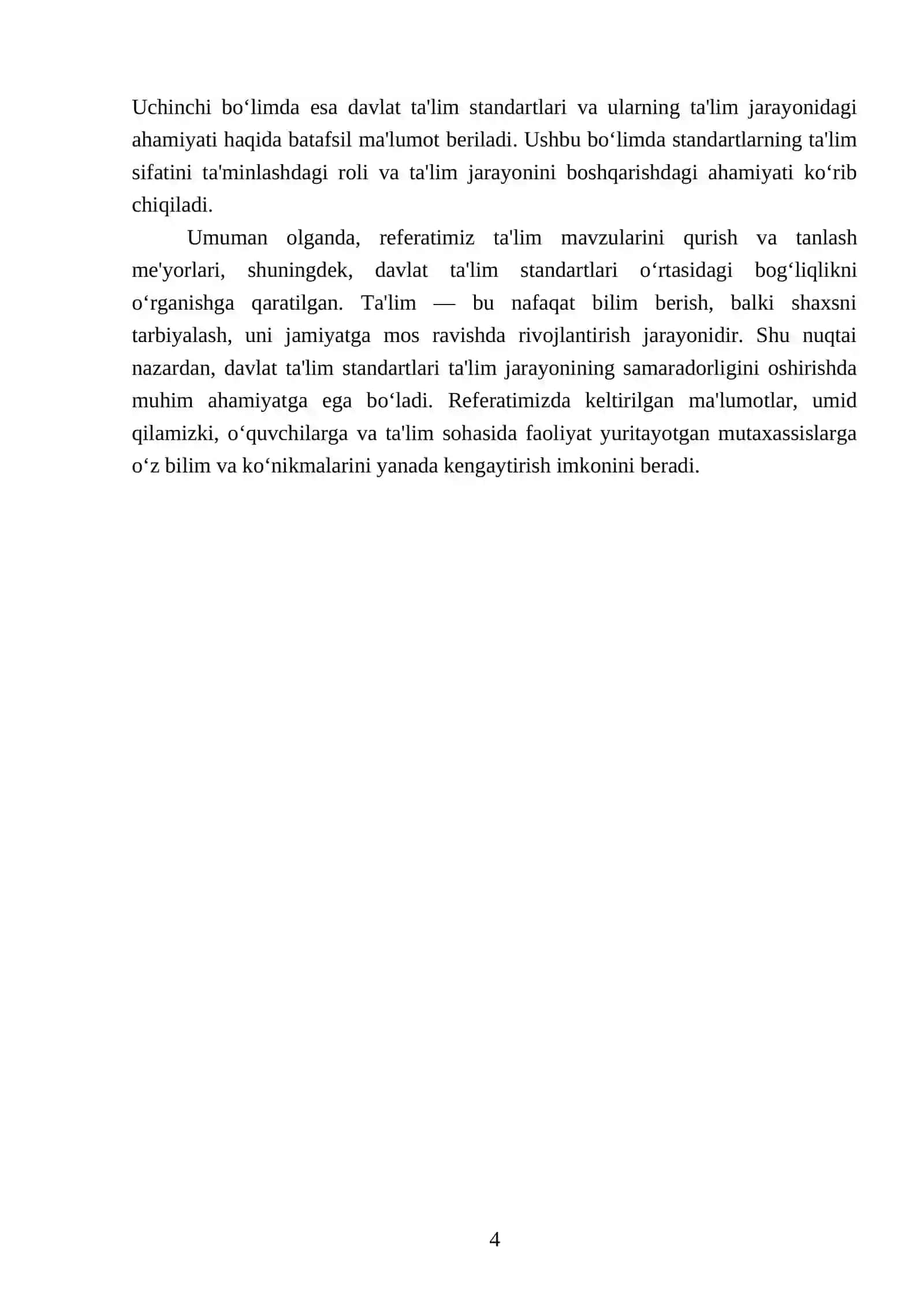 Davlat ta'lim standart. Ta'lim mavzuni qurish Va tanlash meyorlari 4
