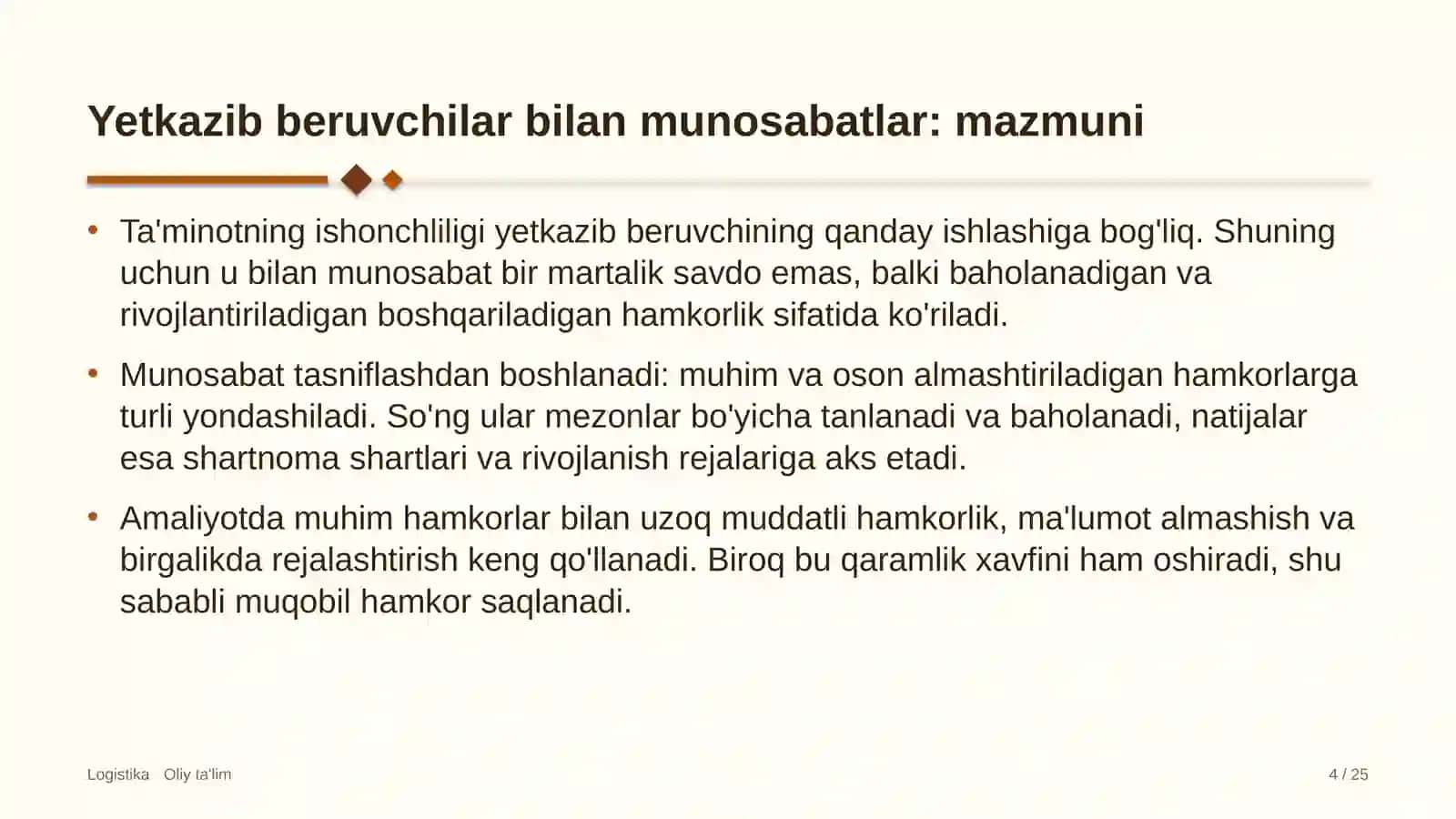 Avtomobillarga gaz to'ldirish shoxobchalarida yetkazib beruvchilar bilan munosabatlarni boshqarish 4