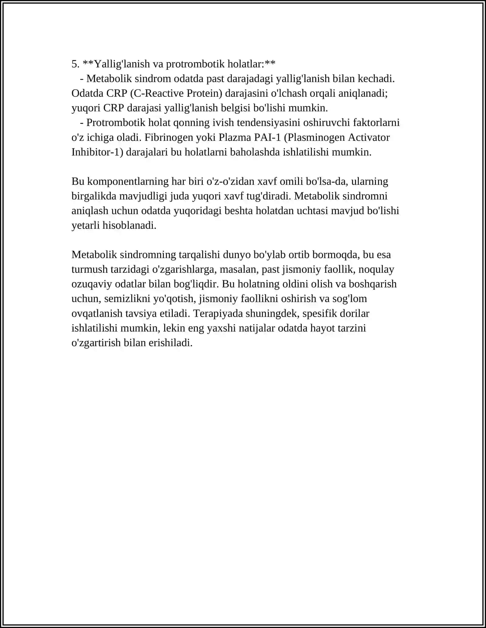METABOLIK SINDIROM. 2-TIP QANDLI DIABET 4
