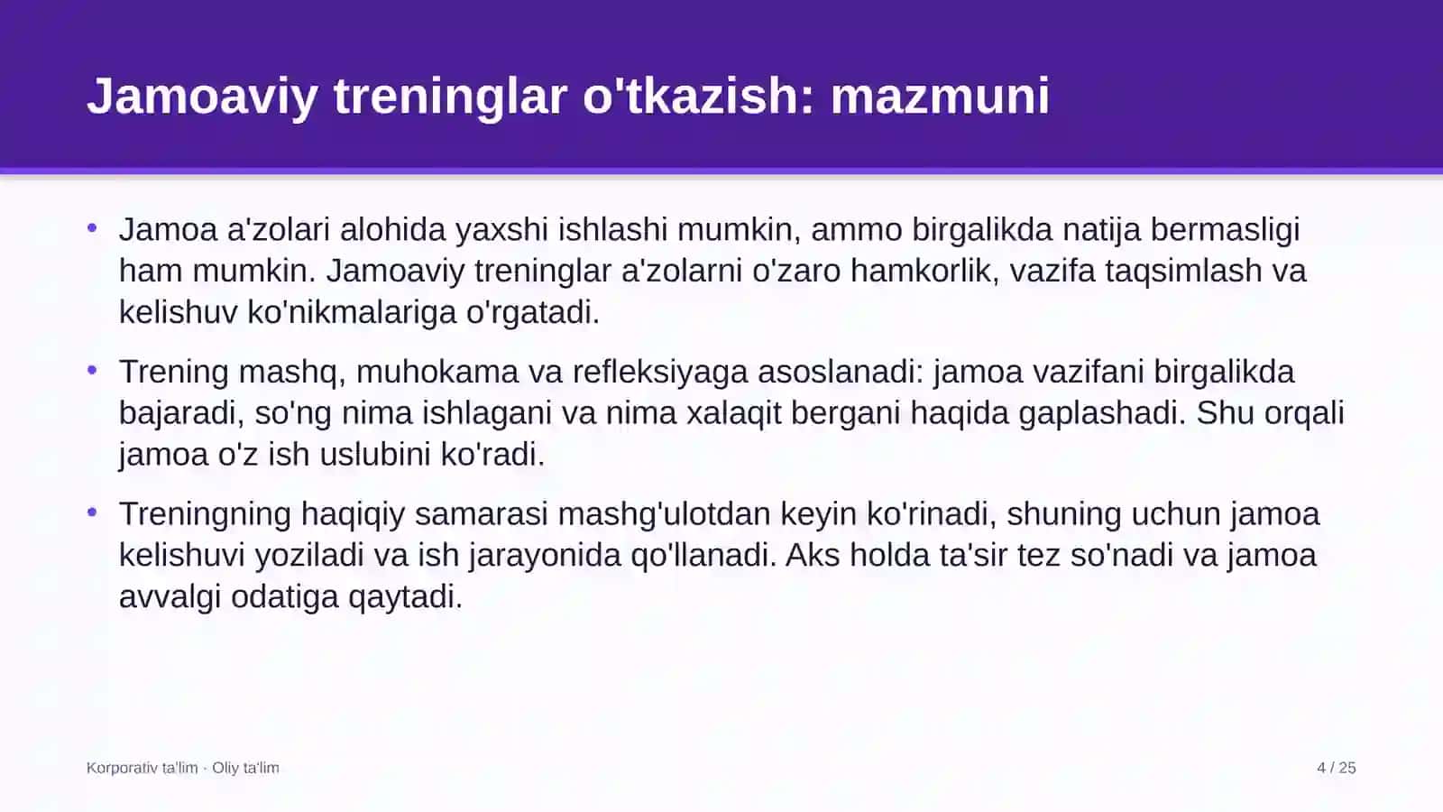 Korxonalarning yuridik xizmatlarida jamoaviy treninglar o'tkazish 4