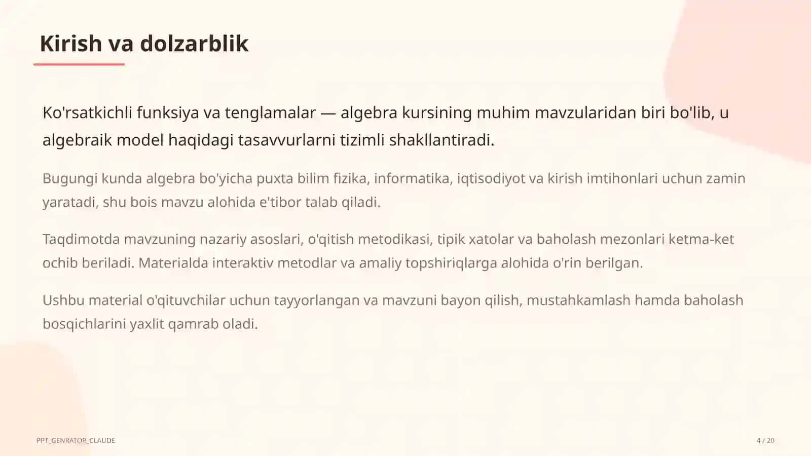 Ko'rsatkichli funksiya va tenglamalar (10-sinf) 4