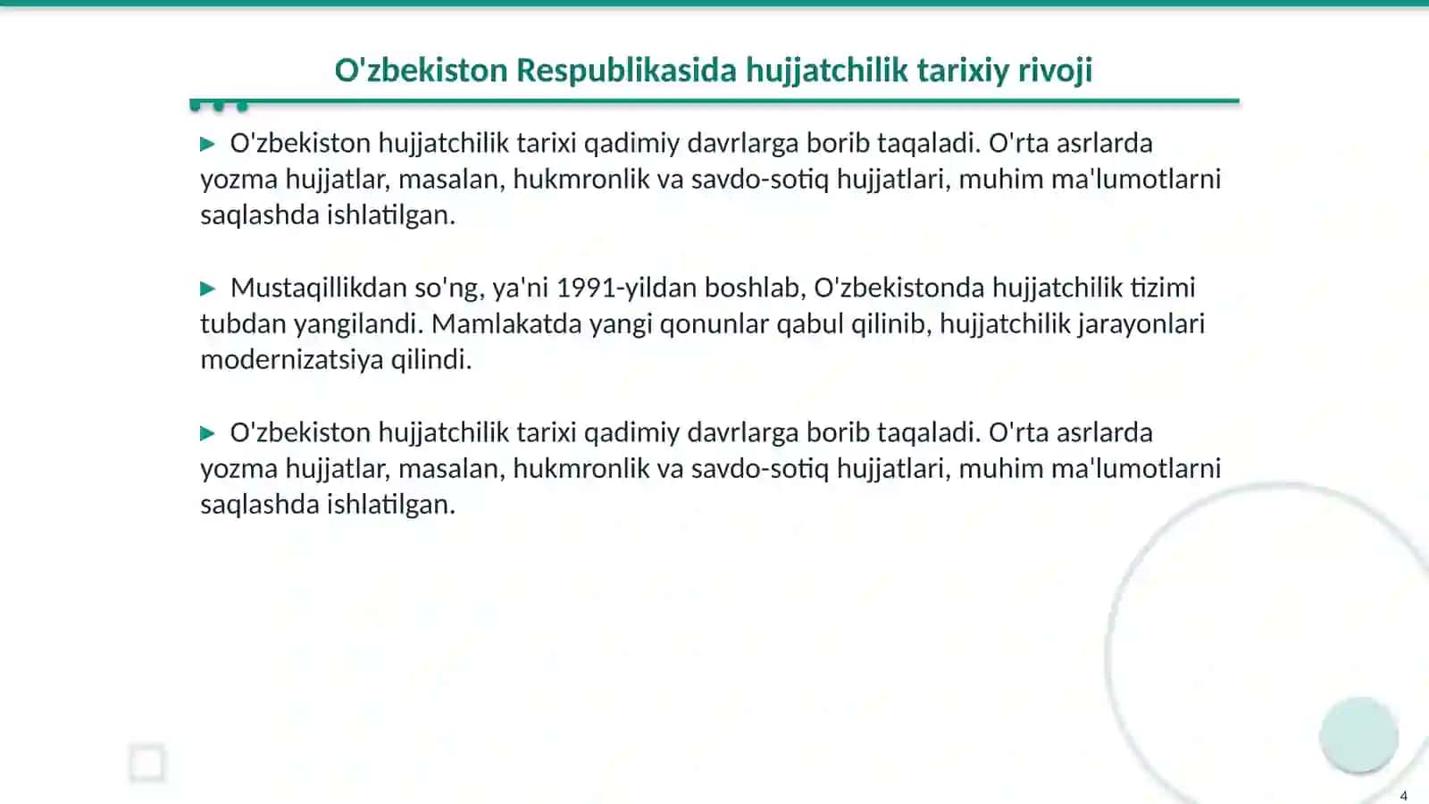 O'zbekiston Respublikasida hujjatchilikning takomillashuvi 4
