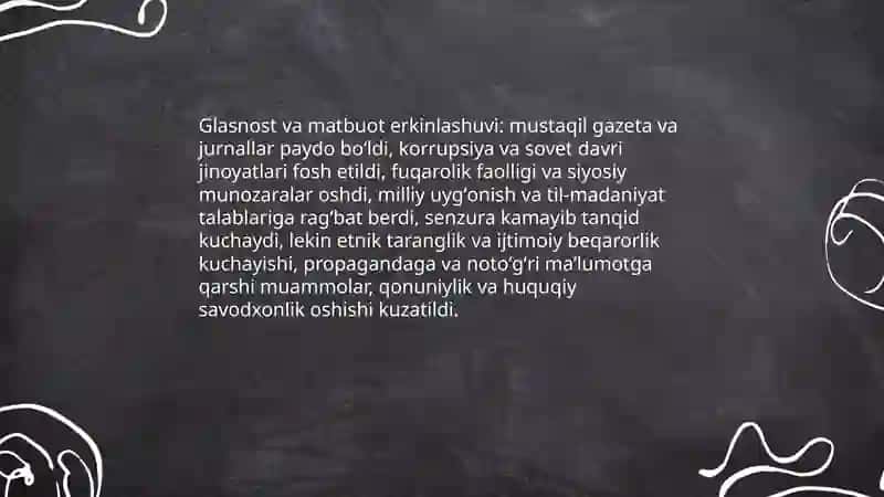 Qayta qurish siyosatining Oʻzbekistonga umumiy taʼsiri 4