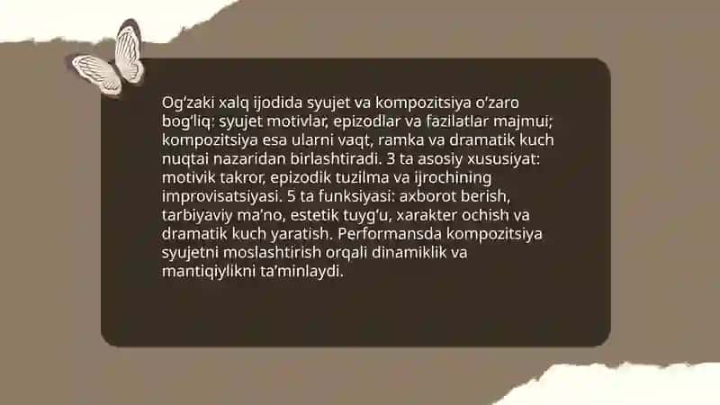 Folklor asarlari kompozitsiyasi badiiyati bóyicha tezis tayyorlash 4