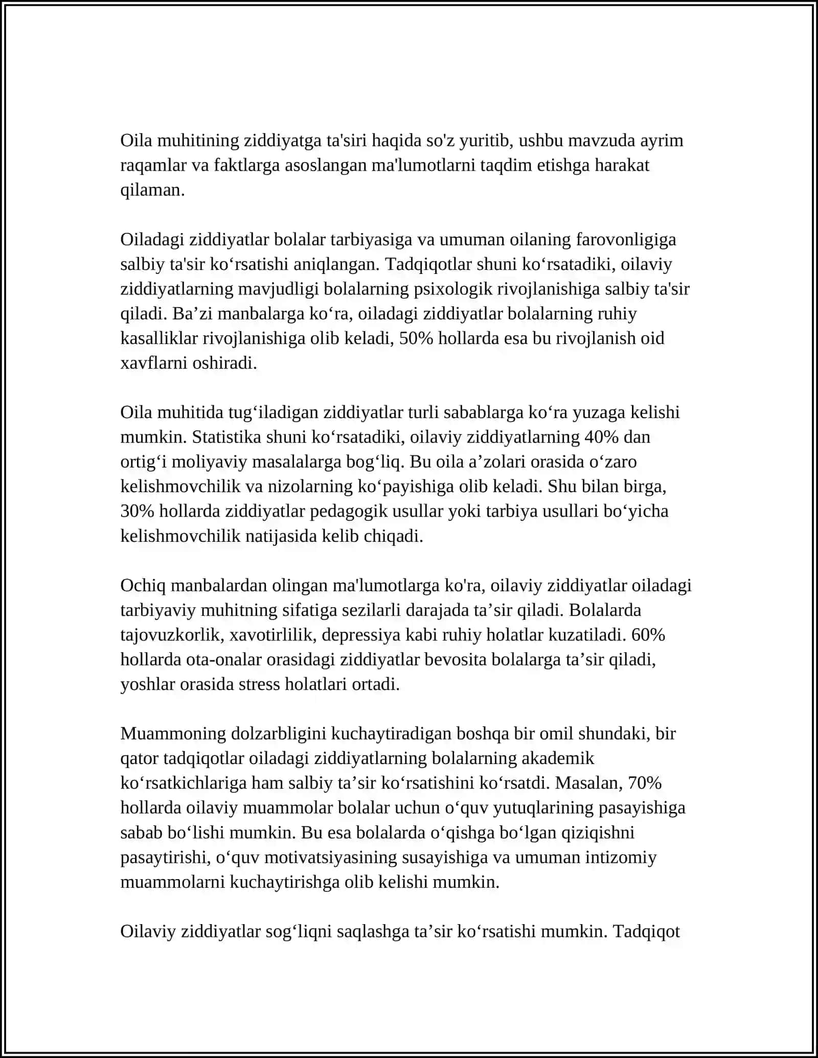 BIR SATHLI CHORRAHADA ZIDDIYATNI VUJUDGA KELISH SABABLARINI O‘RGANISH 4