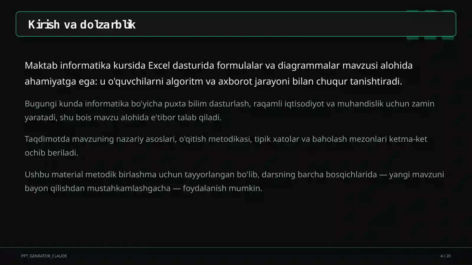 Informatika va axborot texnologiyalari (5–11) — metodik birlashma uchun 4