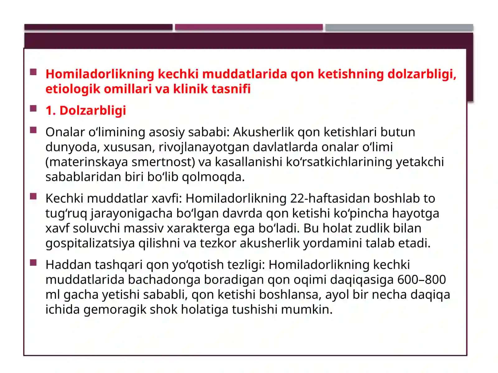 Akusherlik va Ginekologiya fanidan taqdimot 4