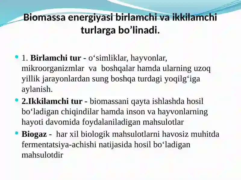 Biomassa energiyasidan foydalanish 4